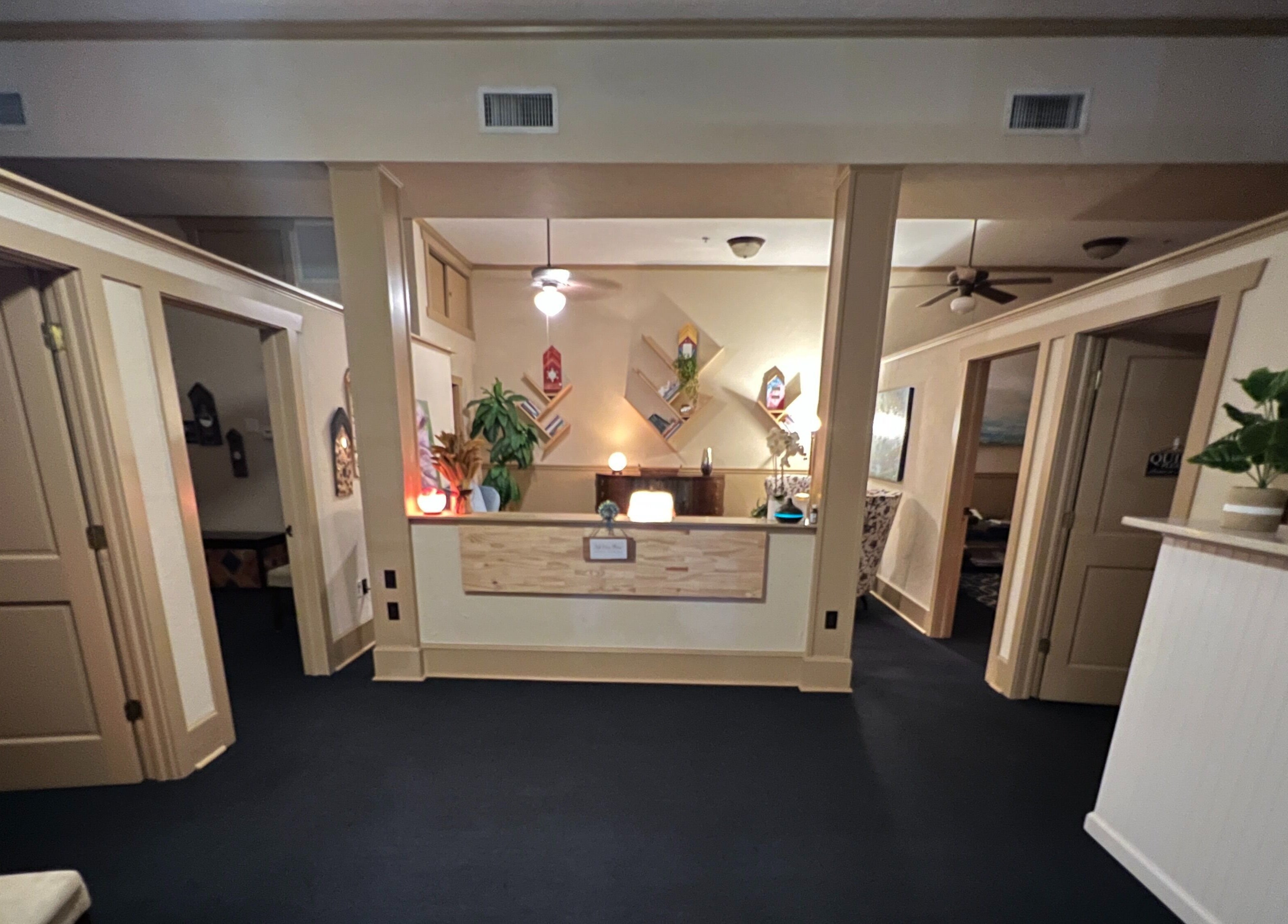 Reception area of Joanne's Nutrition World in Fort Pierce, Florida, US, showcasing inviting decor and calming ambiance.