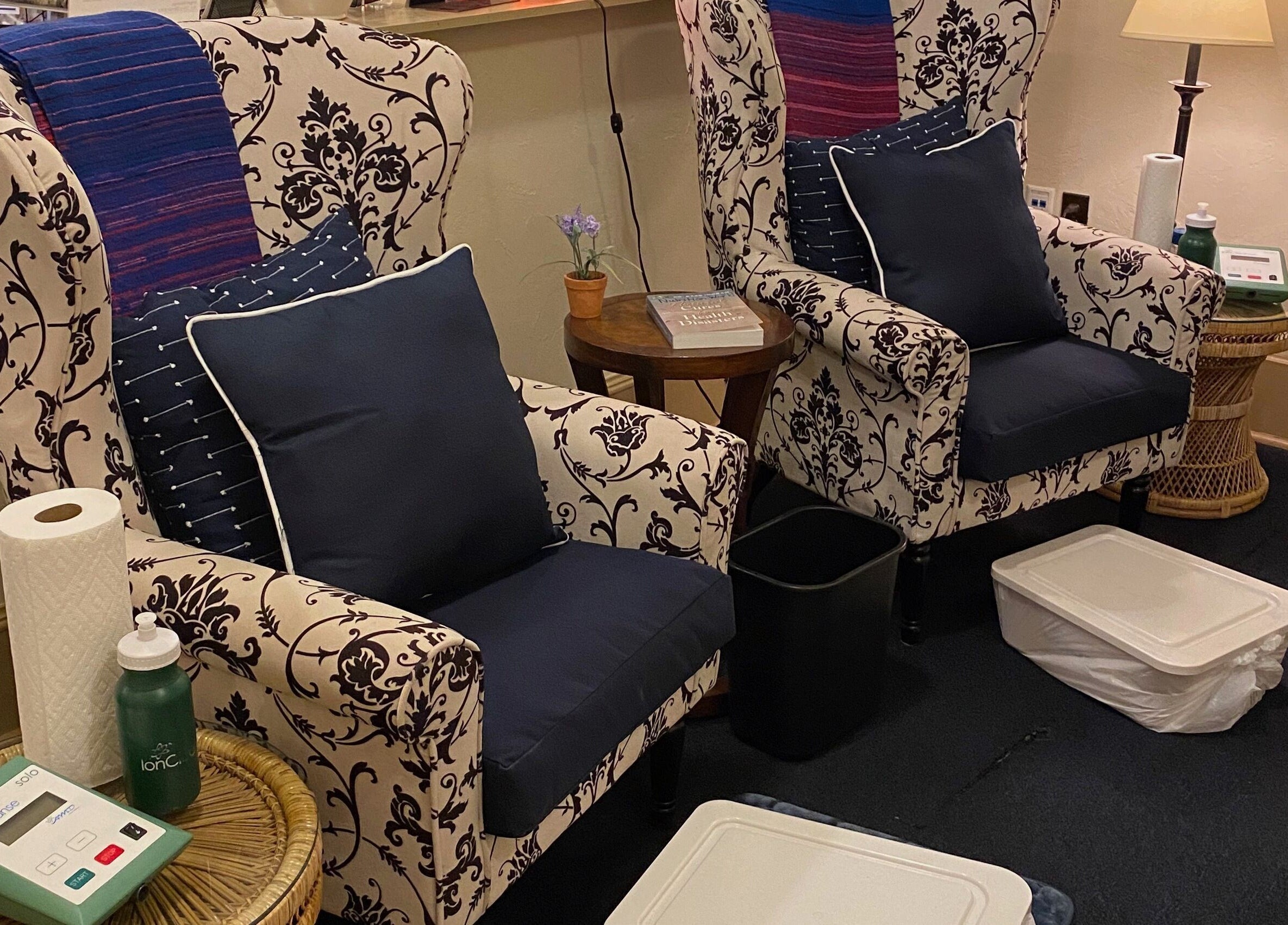 Elegant lounge chairs at Joanne's Nutrition World in Fort Pierce, Florida, US, ideal for wellness relaxation.