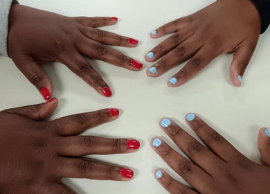 Stylish red and blue nails at Kime Salon - Nails Hair and Beauty, Roodepoort, Gauteng, ZA.
