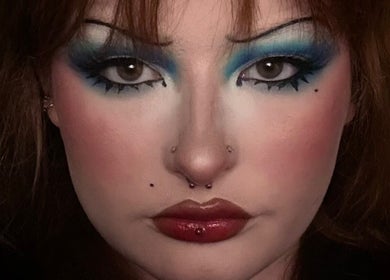 Bold makeup look highlighting eyes and lips, featured at Lanny King, High Melton, England, GB.