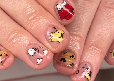 Cartoon nail art at Lanny King in High Melton, England, GB. Features fun and vibrant designs.