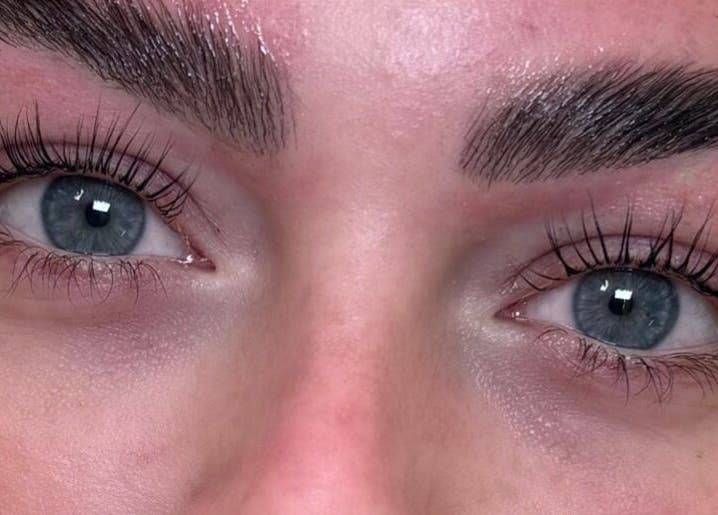 Close-up of perfectly groomed eyebrows at Michaela's Touch, St Helens, England, GB.