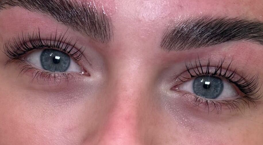 Close-up of perfectly groomed eyebrows at Michaela's Touch, St Helens, England, GB.