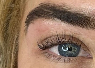 Close-up of eyelash extensions from Michaela's Touch in St Helens, England, GB, showcasing intricate lash work.