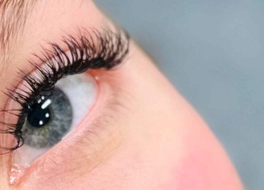 Close-up of expertly done eyelash extensions at Enhanced by Leah in Stafford, England, GB.