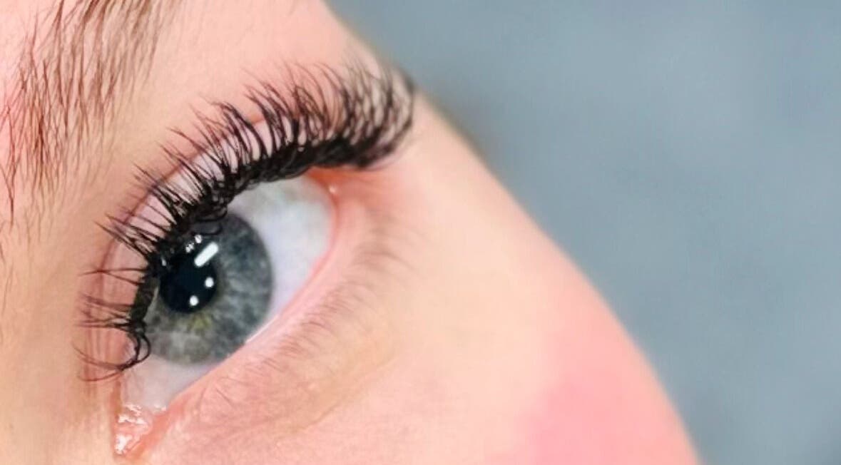 Close-up of expertly done eyelash extensions at Enhanced by Leah in Stafford, England, GB.
