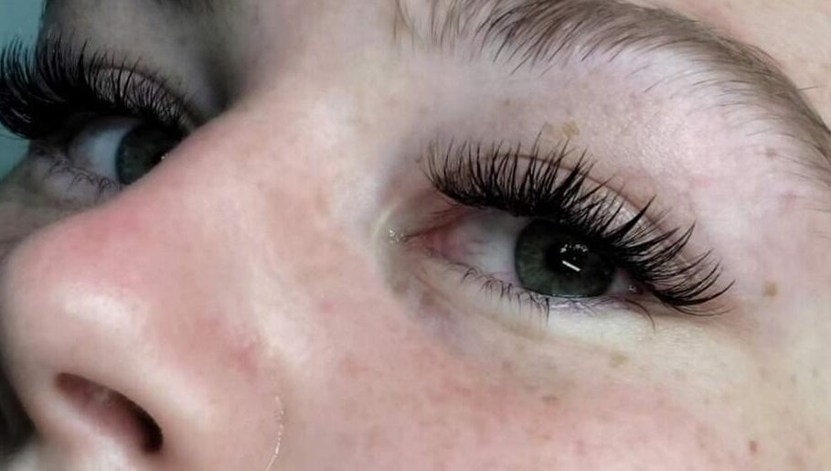 Close-up of enhanced eyelashes at Glitz and Tanned Co, Fort St. John, British Columbia, CA.