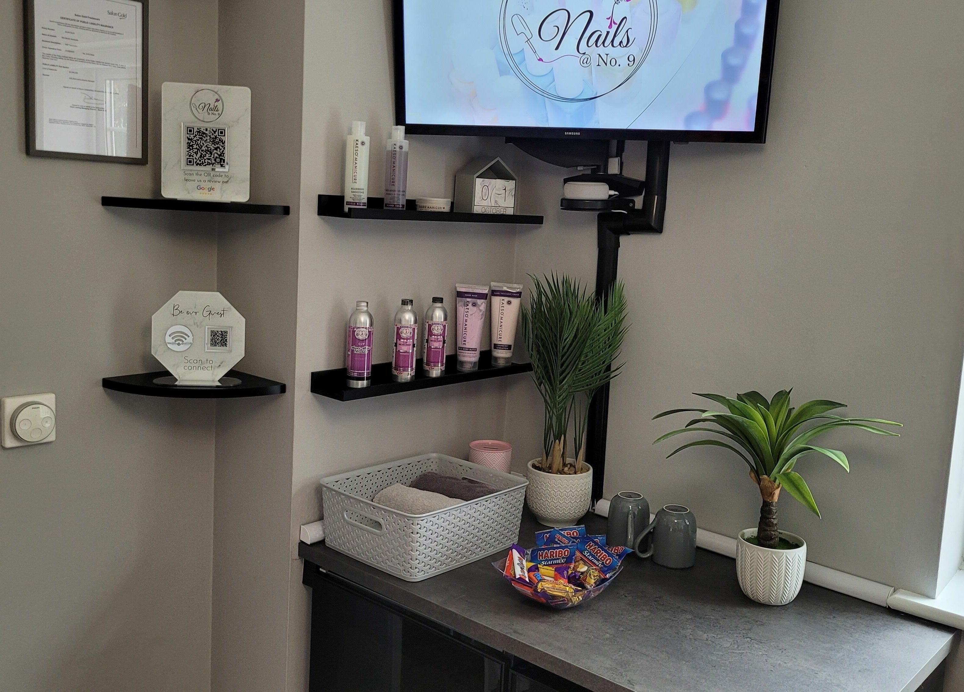 Elegant beauty products display at Nails at No. 9, Brough, England, GB enhancing salon decor.