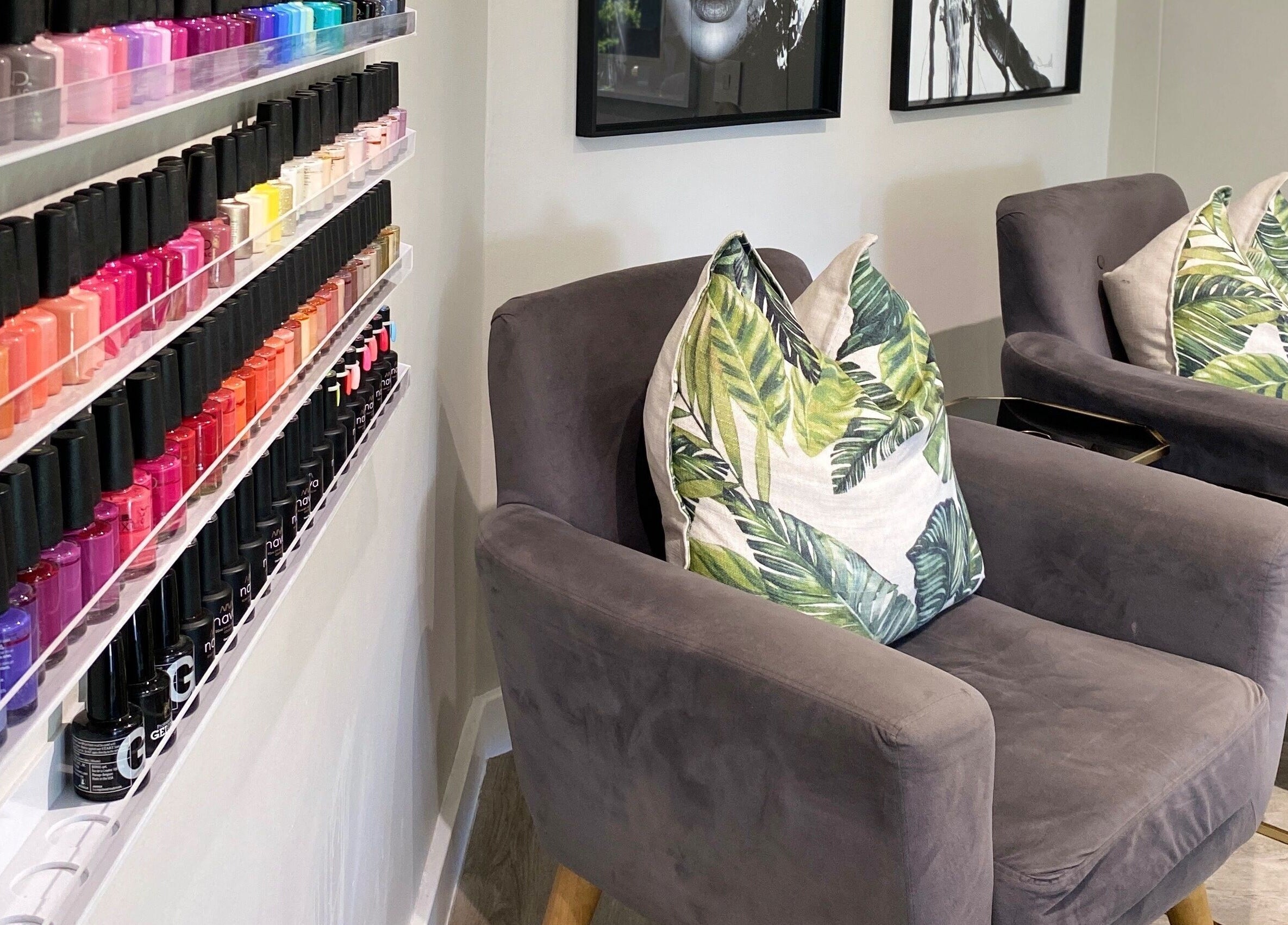 DASH nail polish display and cozy seating in Johannesburg, Gauteng, ZA offering vibrant wellness.