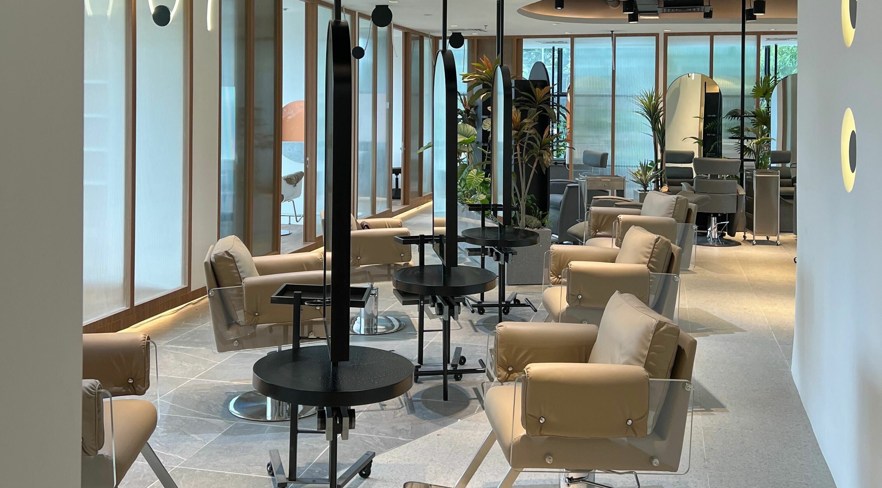 Chic and modern salon interior at Hair Library, Petaling Jaya, Selangor, MY, offering a tranquil ambiance.