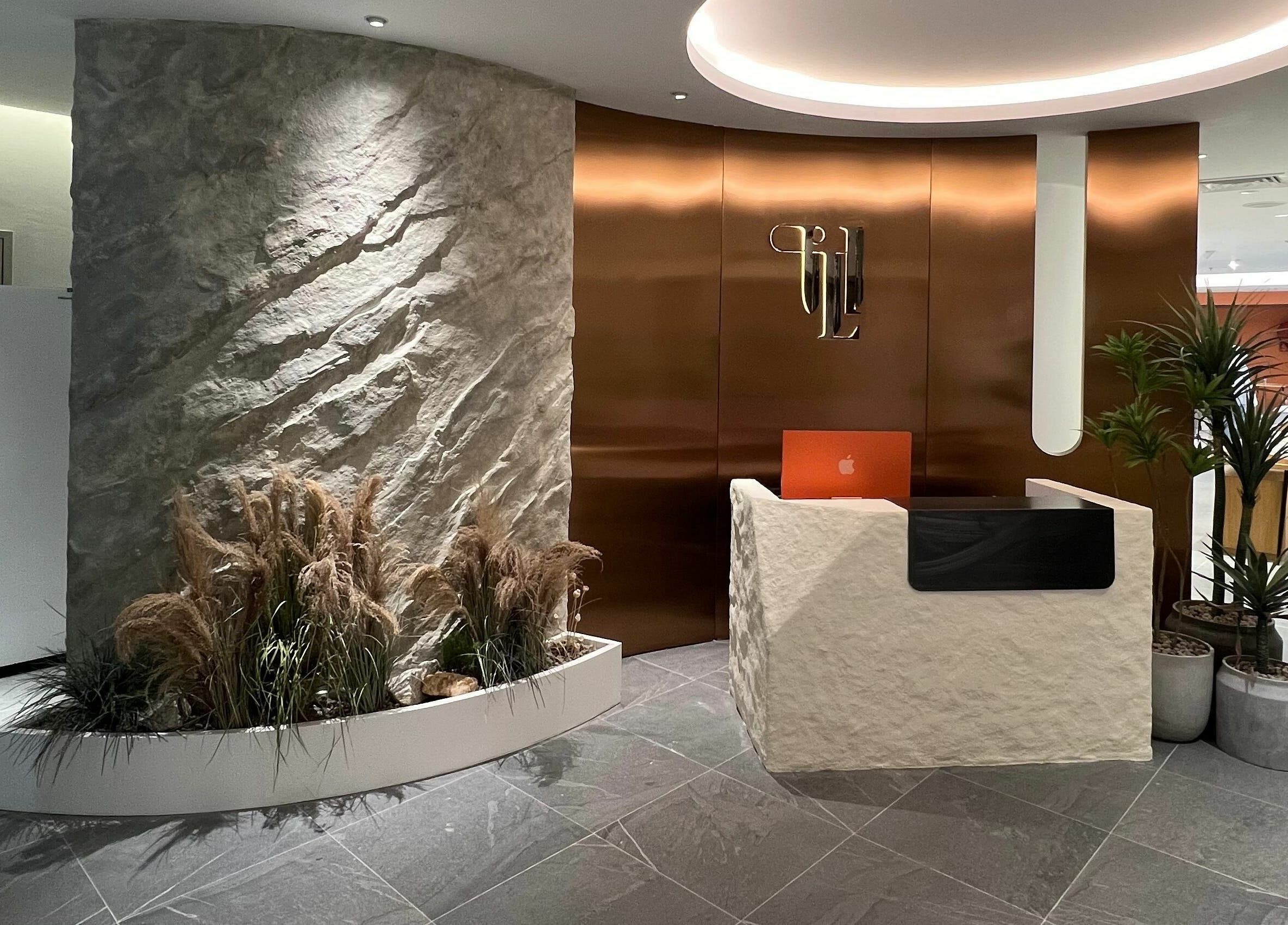 Stylish reception area at Hair Library in Petaling Jaya, Selangor, MY featuring modern design elements.