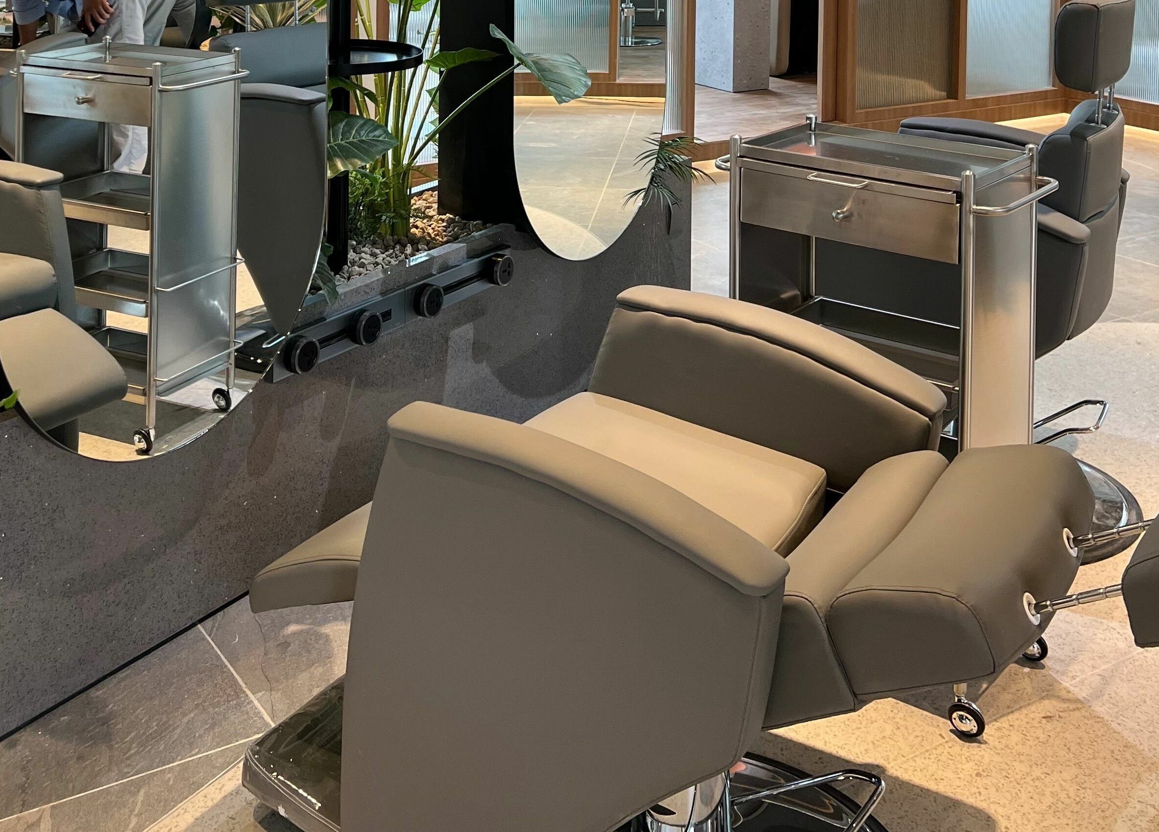 Modern salon chair and mirror setup at Hair Library, Petaling Jaya, Selangor, MY.