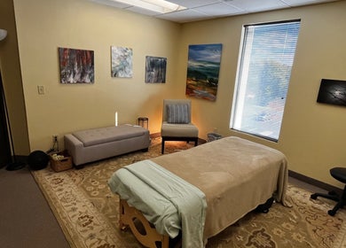 Relaxing therapy room at UPTOWN Wild Crocus Holistic Therapies, Minneapolis, Minnesota, US.