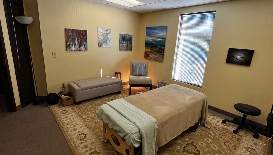 Cozy therapy room at UPTOWN Wild Crocus Holistic Therapies, Minneapolis, Minnesota with soothing decor.