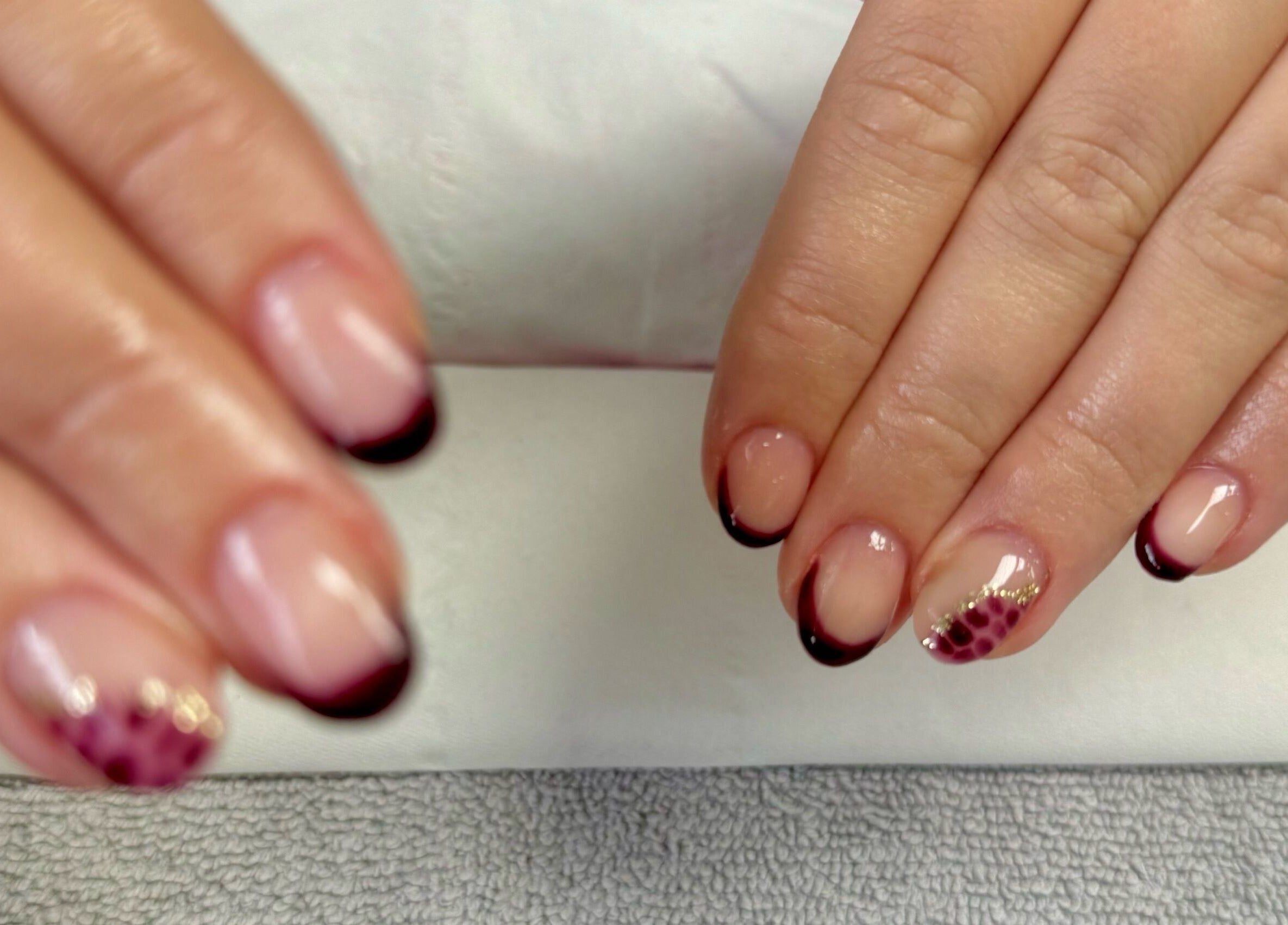 Stylish nail design with dark tips at Bree Taylorr, Weymouth, England, GB, showcasing elegance.