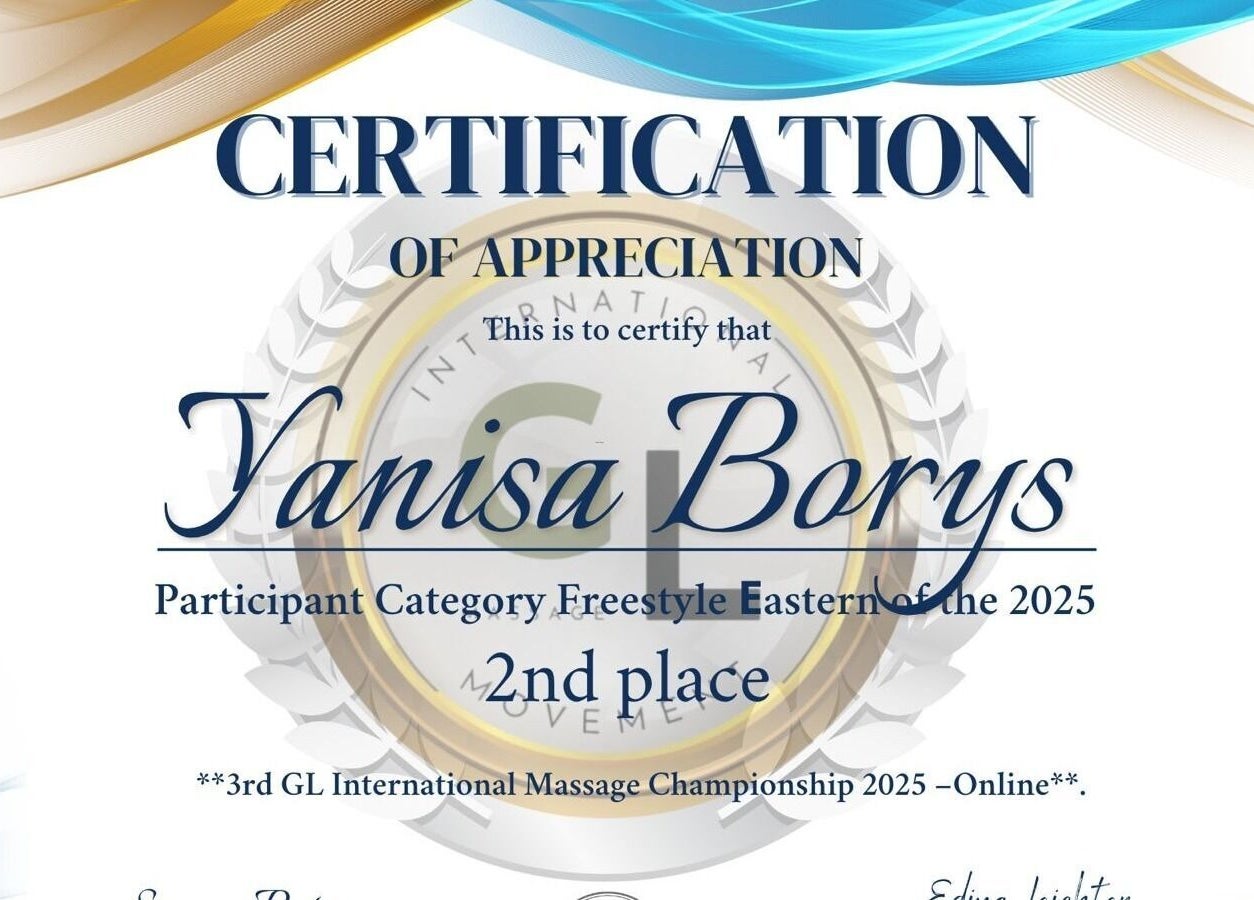 Auszeichnung für Yanisa Massage, Basel, Basel-stadt, CH für den 2. Platz im Freestyle bei der GL-Meisterschaft 2025.