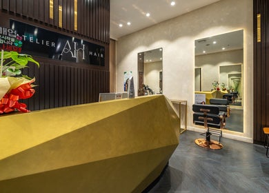 Luxurious reception at Atelier Hair by C, West Ryde, New South Wales, AU with stylish decor and seating.