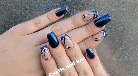 Elegant blue and black nail art at Castle Nail Bar, Edwardstown, South Australia, AU.