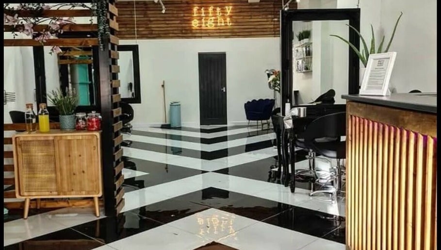Stylish interior of Gemma Fifty Eight Hair Design in Gillingham, England, GB featuring modern decor and sleek design.