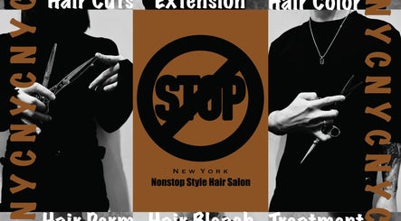 Stylish scissors at Nonstop Style 11, New York, New York, US. Black and white salon theme with modern vibe.