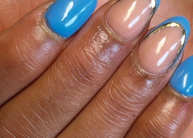 Stylish blue and nude nails at Nailed by Jadexx, Dublin, County Dublin, IE. Perfect for a fresh look.