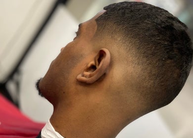 Close-up of a precision fade haircut at José J&DBarbers Studio, Manchester, England, GB.