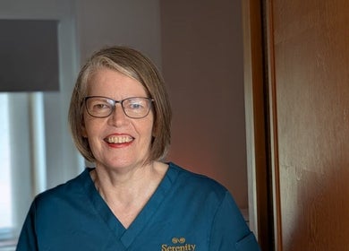 Therapist at Serenity Therapies, Killyhevlin, Northern Ireland, GB, offering a welcoming smile.