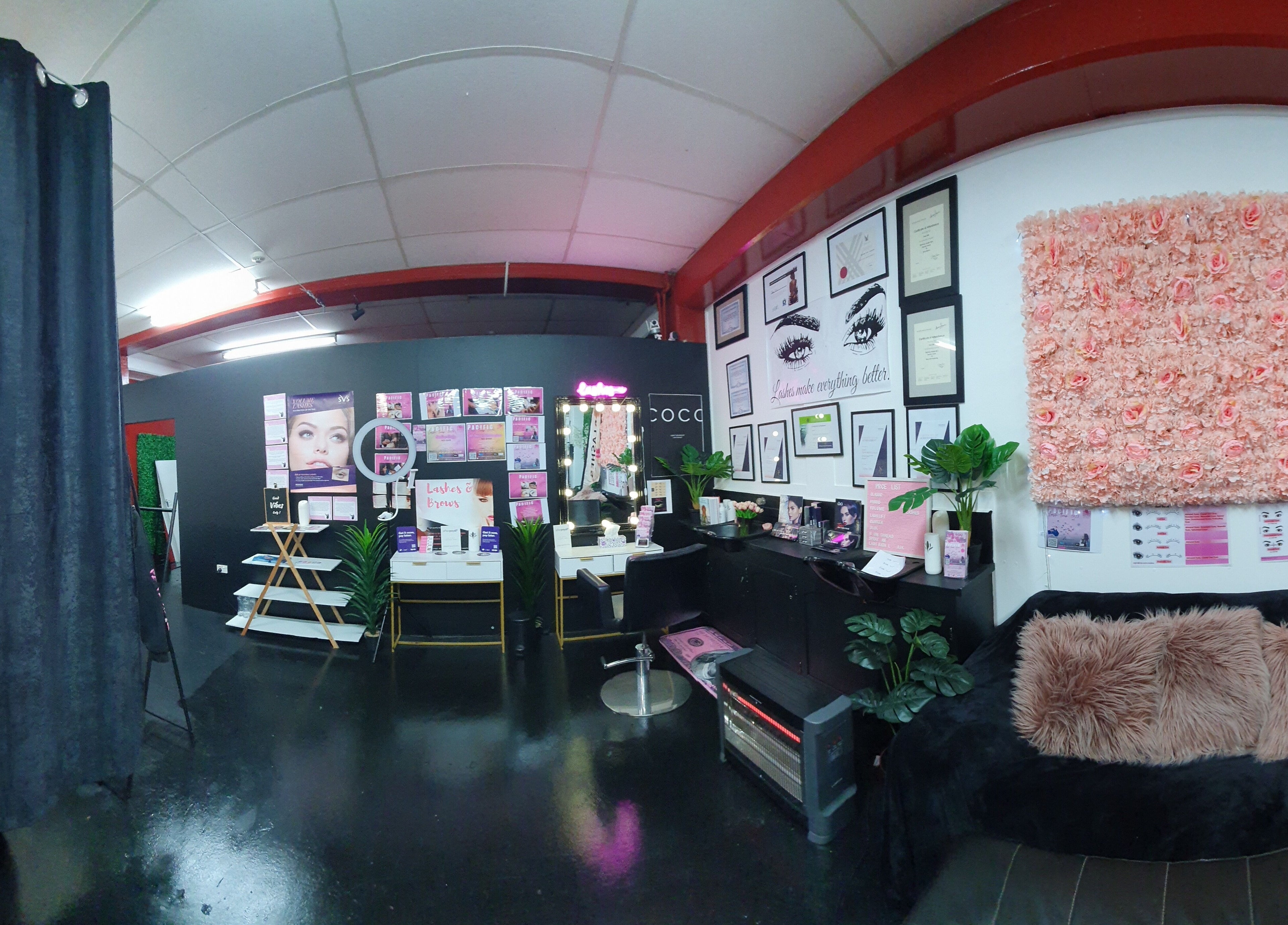 Chic interior of Bubu's Lashes in Porirua, Wellington, NZ with elegant decor and beauty setup.
