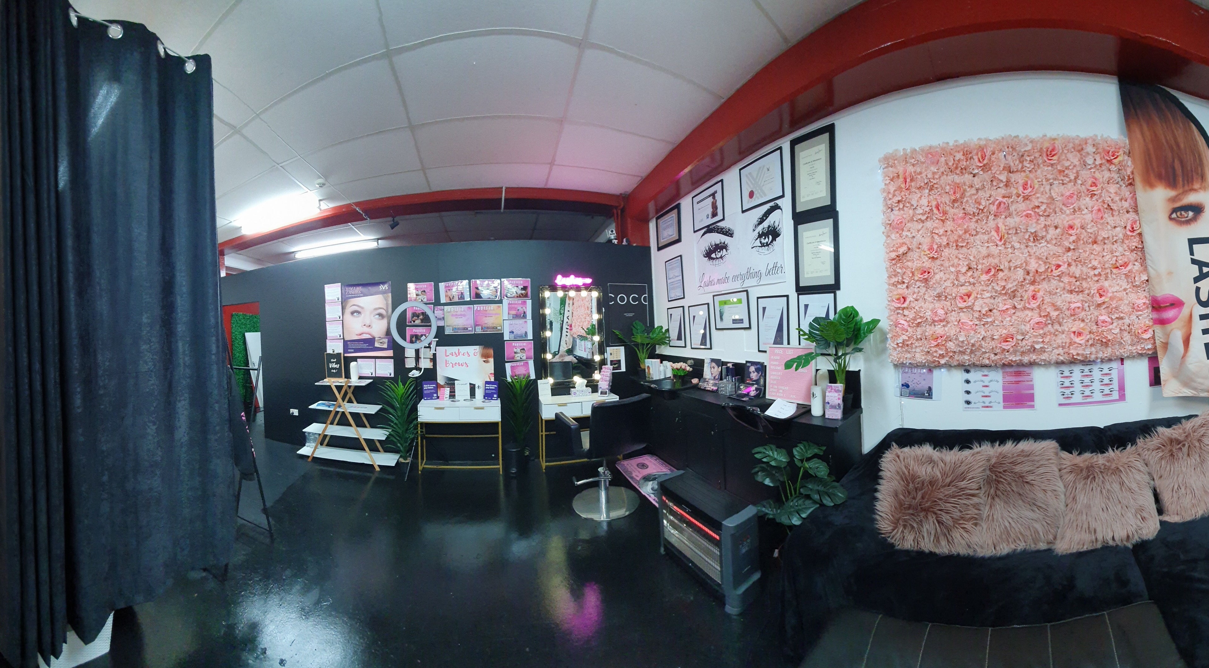 Chic interior of Bubu's Lashes in Porirua, Wellington, NZ with elegant decor and beauty setup.
