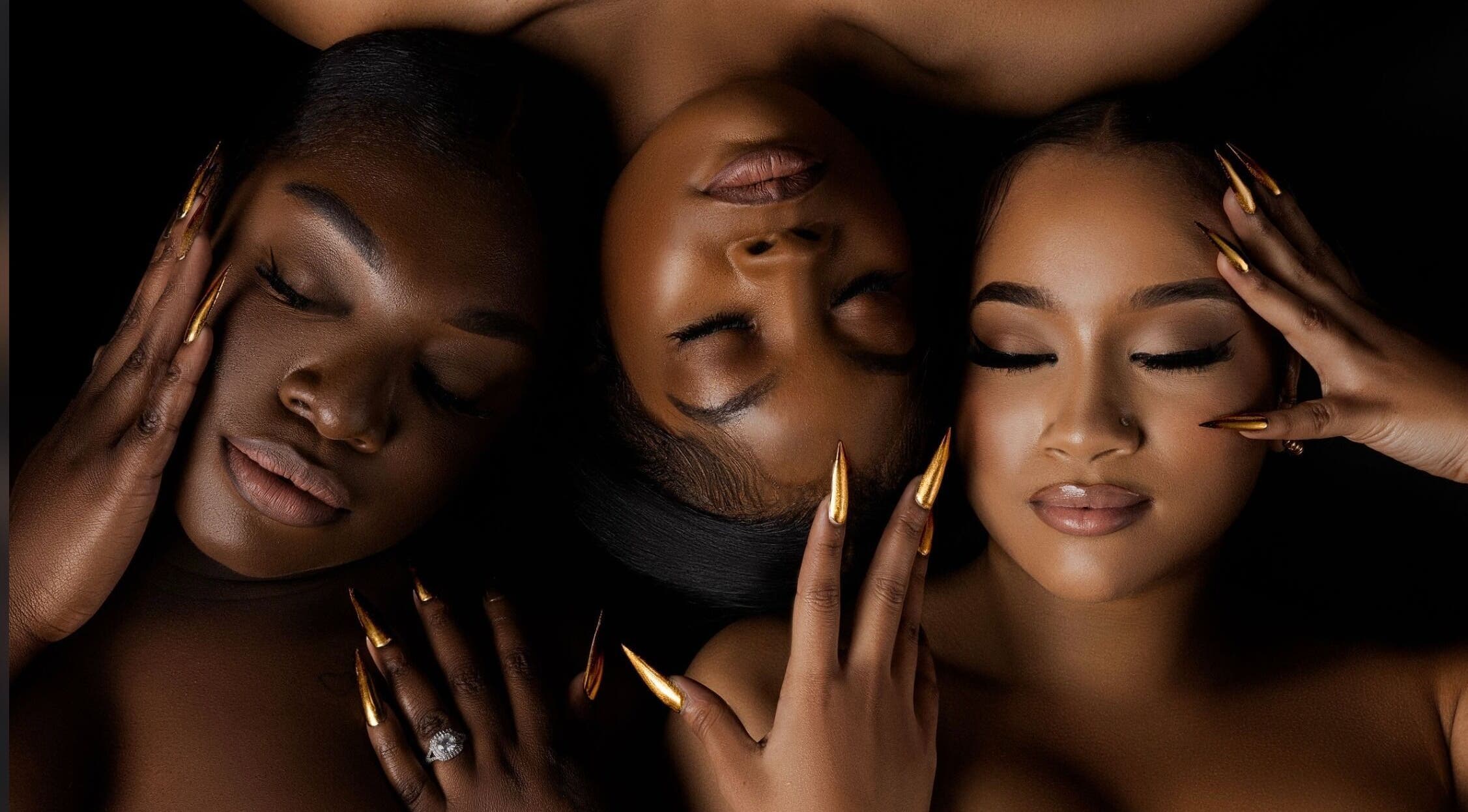 Relaxed women with gold nails enjoying beauty session at Babe Cave Beauty, Atlanta, Georgia, US.
