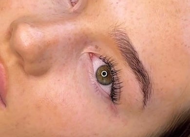 Close-up of enhanced lashes at JasMitchell Beauty in Blackburn, England, GB.