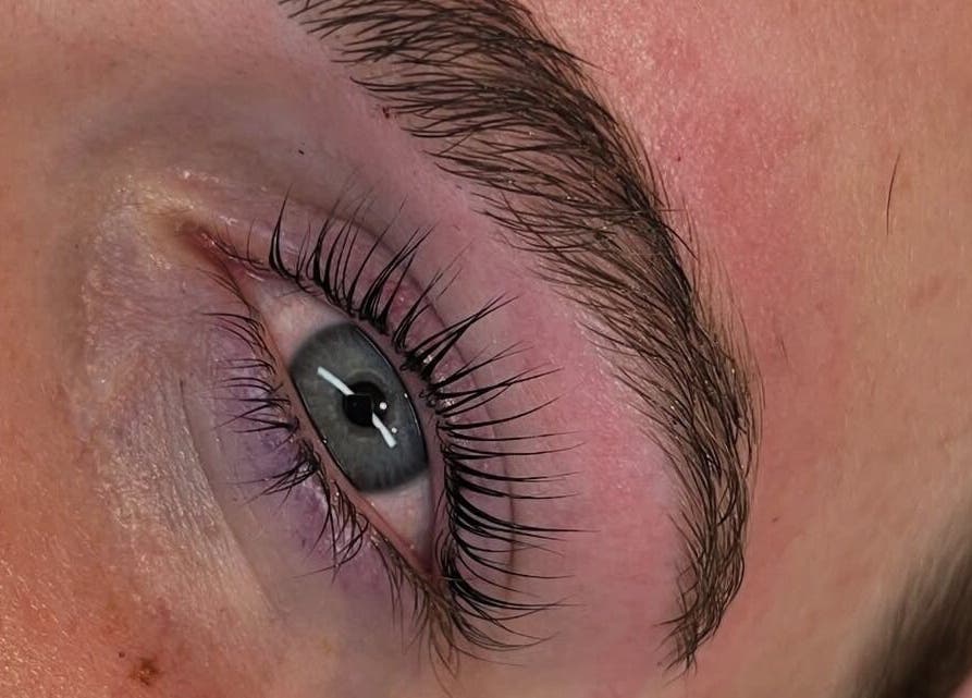 Close-up of groomed eyebrow and lashes at Beauty with Ellie in Somerton, England, GB.