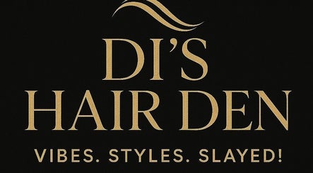 Logo of Di's Hair Den in Bridgetown, BB featuring stylish gold text on a black background.