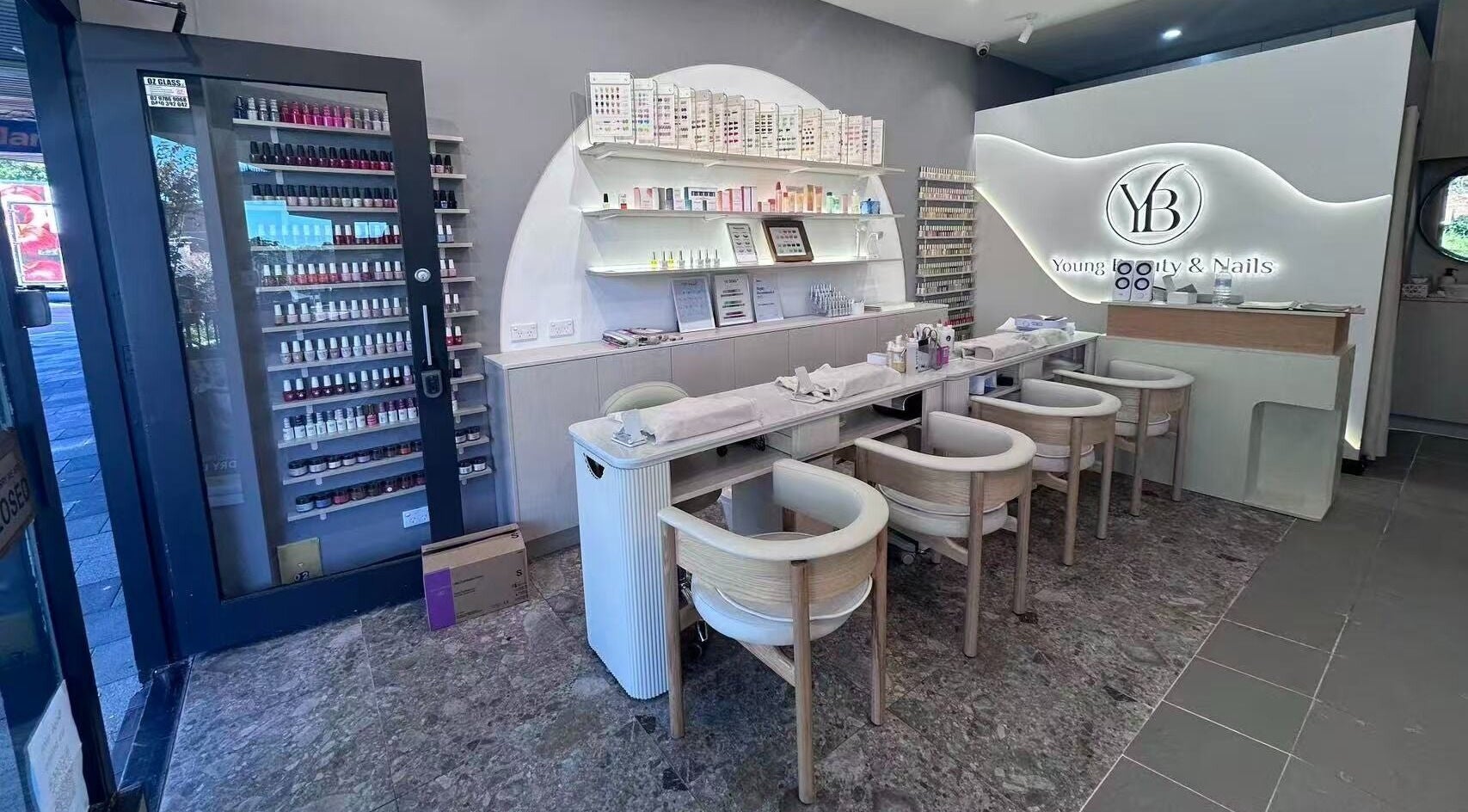 Interior of Young Beauty and Nails Gordon, New South Wales, AU showcasing modern nail care stations.