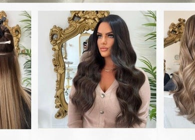 Hair styling at Styled by Jas in Bournemouth, England featuring elegant waves and a mirrored backdrop.