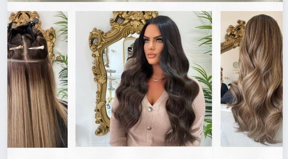 Hair styling at Styled by Jas in Bournemouth, England featuring elegant waves and a mirrored backdrop.