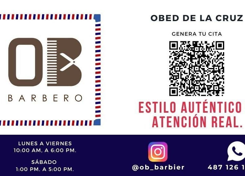 Logotipo de Barbería Obr con horarios y QR en Santiago De Querétaro, Querétaro, MX.