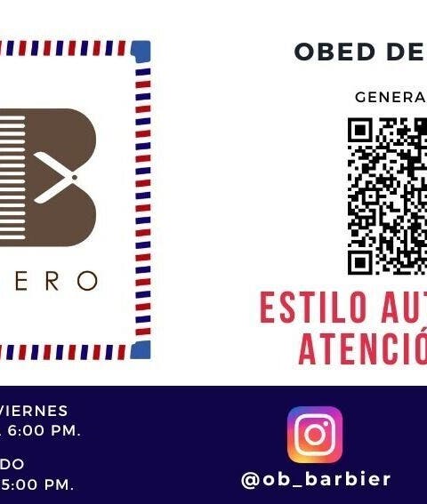 Logotipo de Barbería Obr con horarios y QR en Santiago De Querétaro, Querétaro, MX.