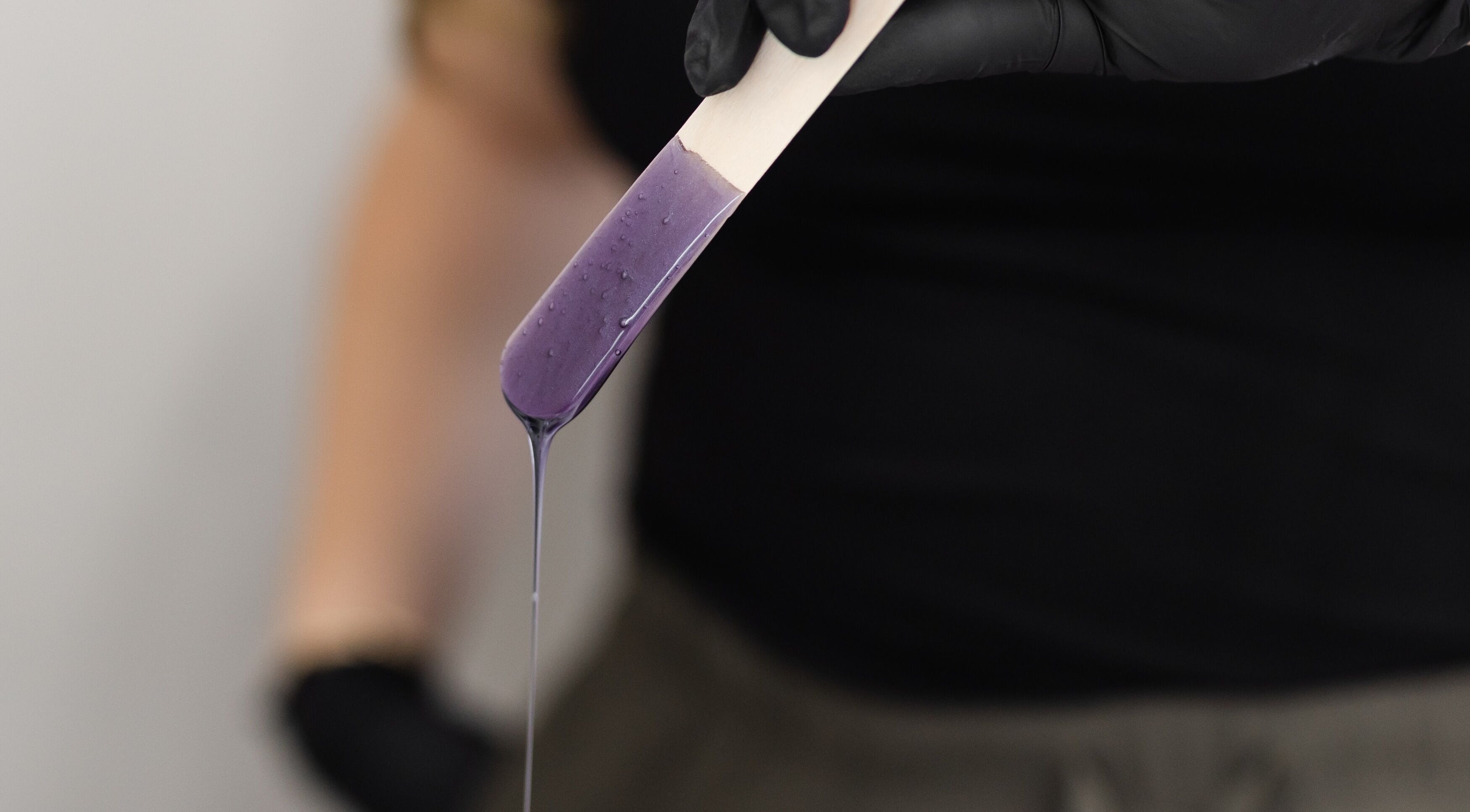 Close-up of violet wax on stick at The Babe Cave, Hanover, Ontario, CA.