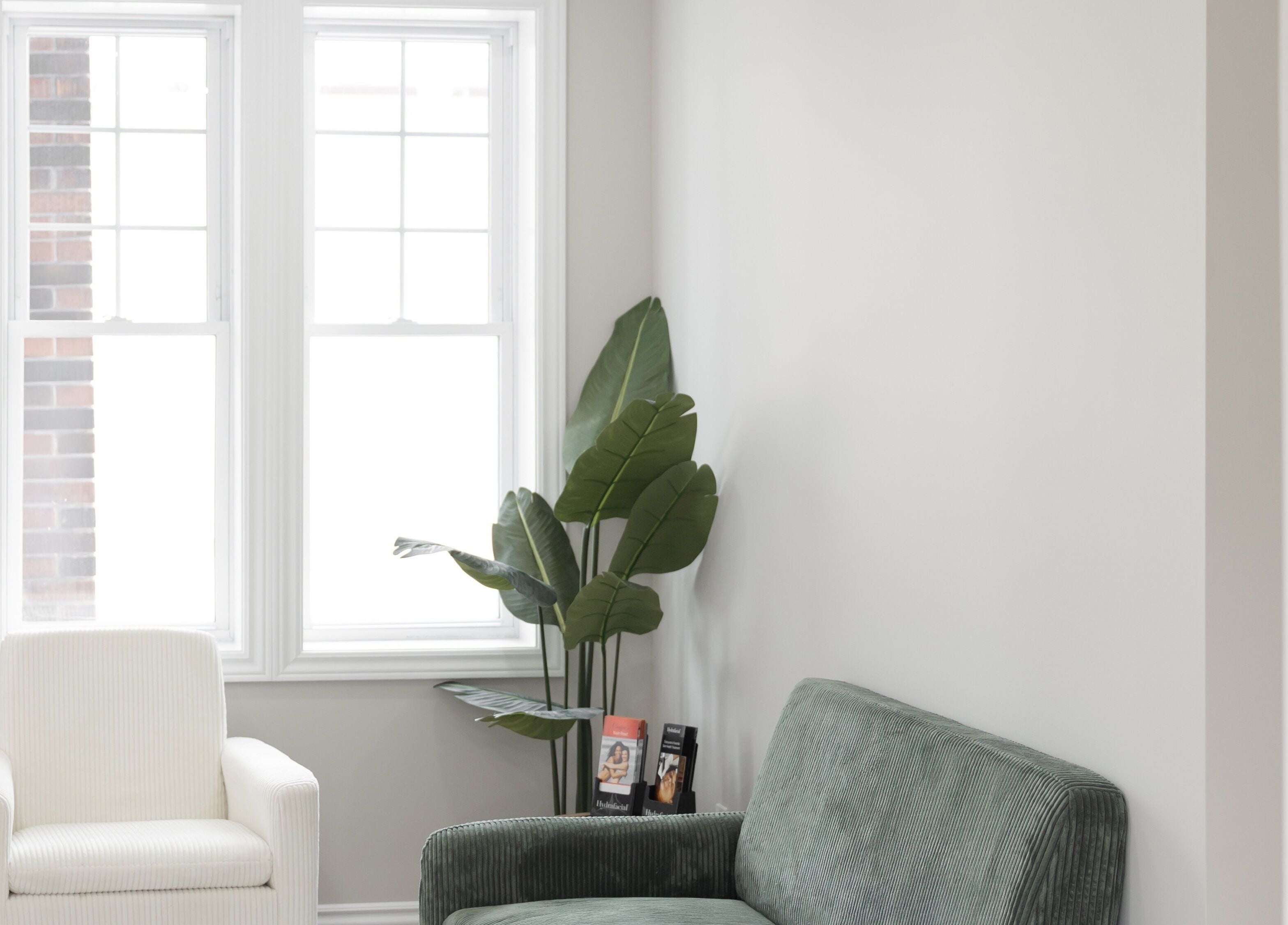Inviting seating area at The Babe Cave, Hanover, Ontario, CA with a plant and two chairs.