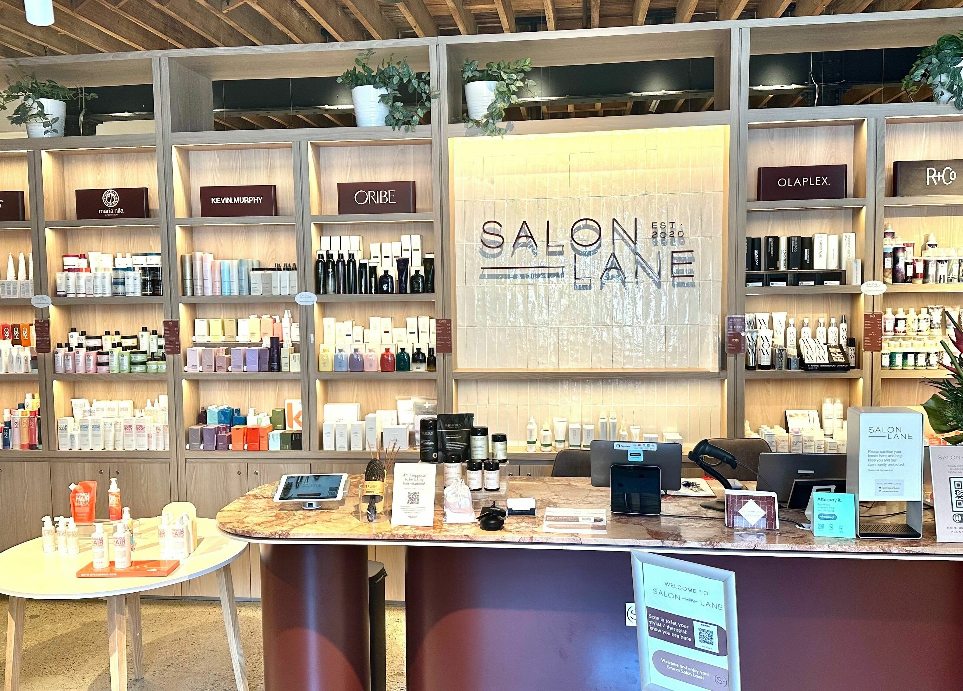 Stuart Bane Colour salon product display at Surry Hills, New South Wales, AU, highlighting premium brands.