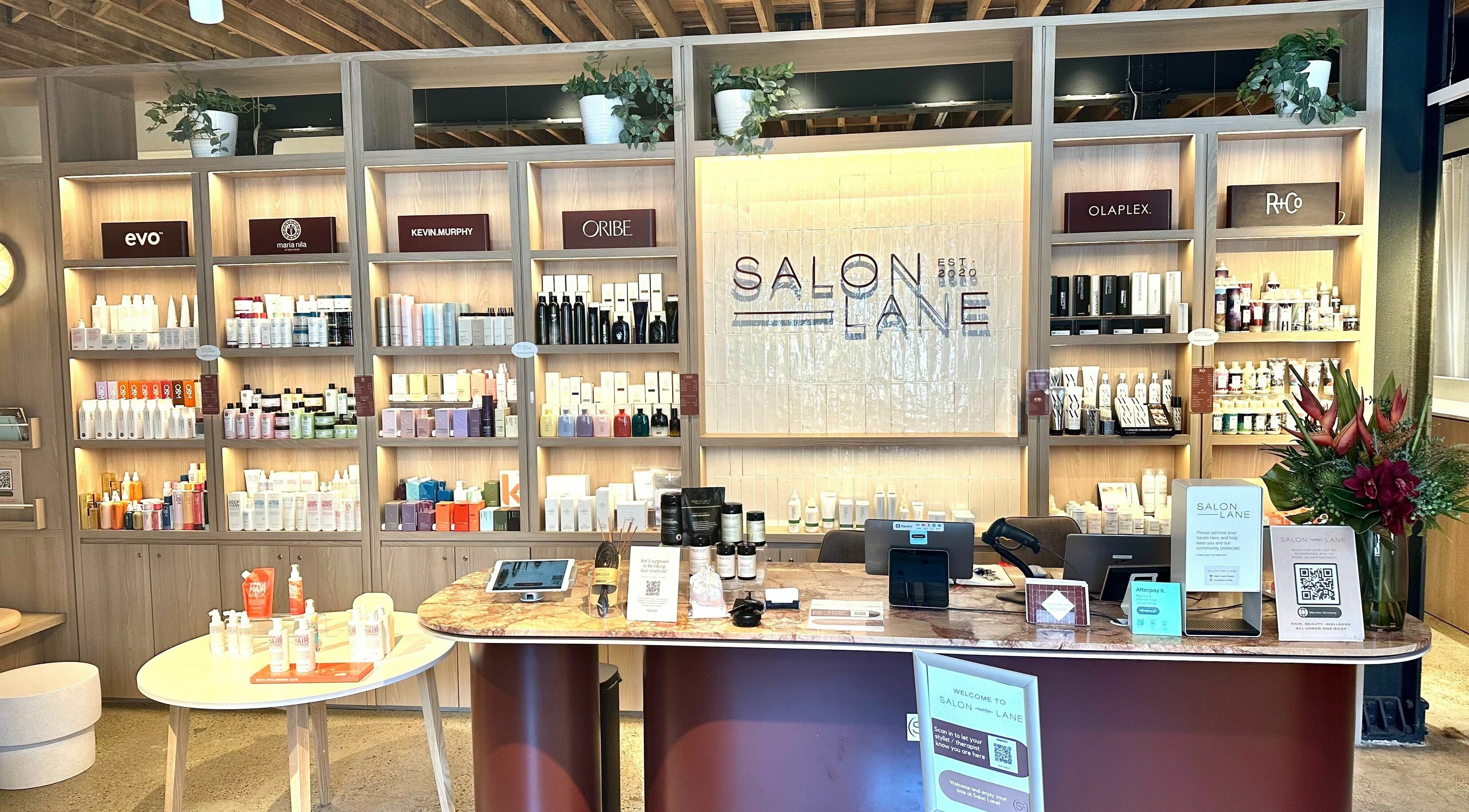 Stuart Bane Colour salon product display at Surry Hills, New South Wales, AU, highlighting premium brands.
