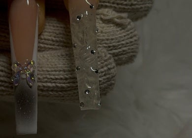 Detailed nail art with crystals at Honeybnails LtD, London, England, GB.