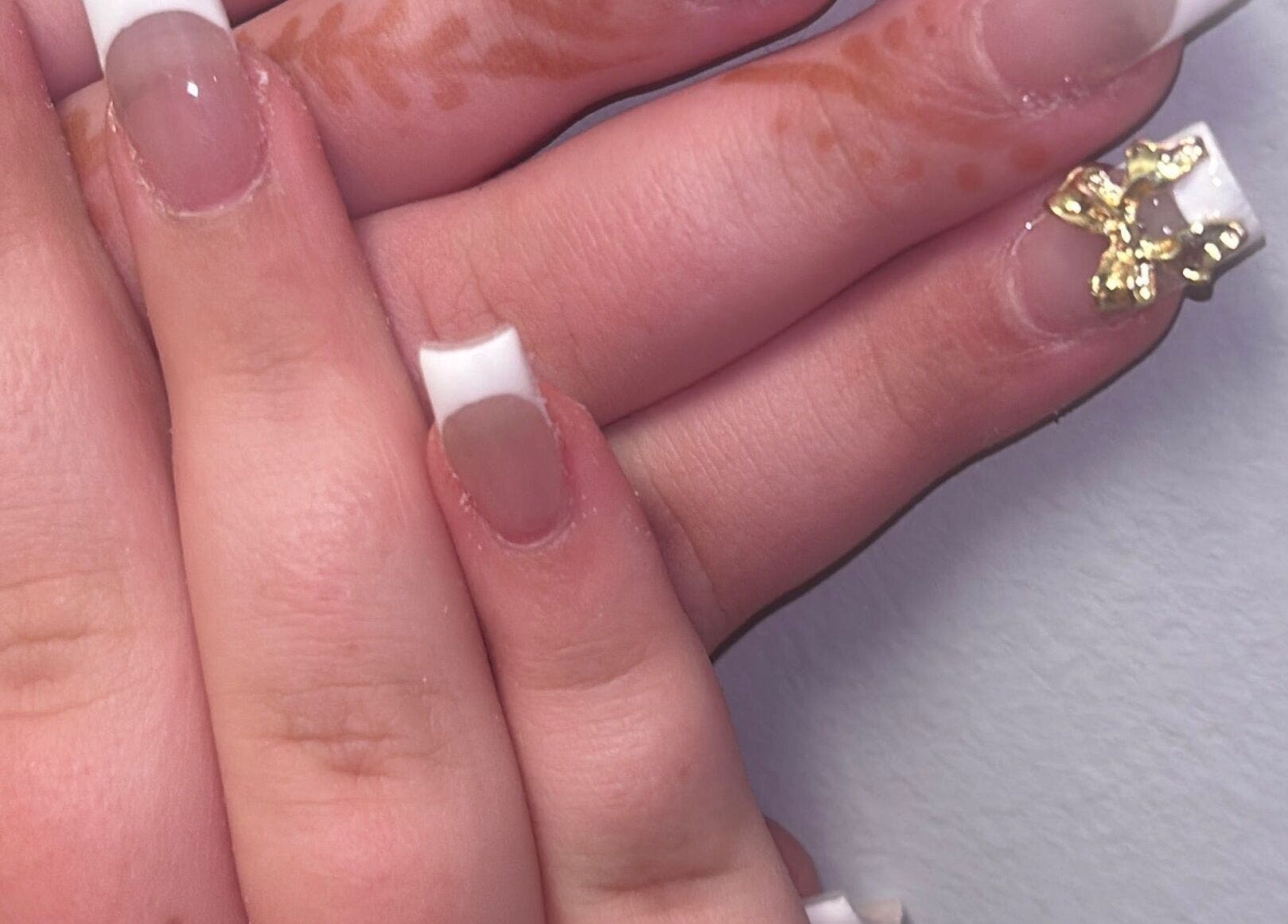 French manicure with gold accent at K’s NAIL BAR, Hamilton, Ontario, CA.