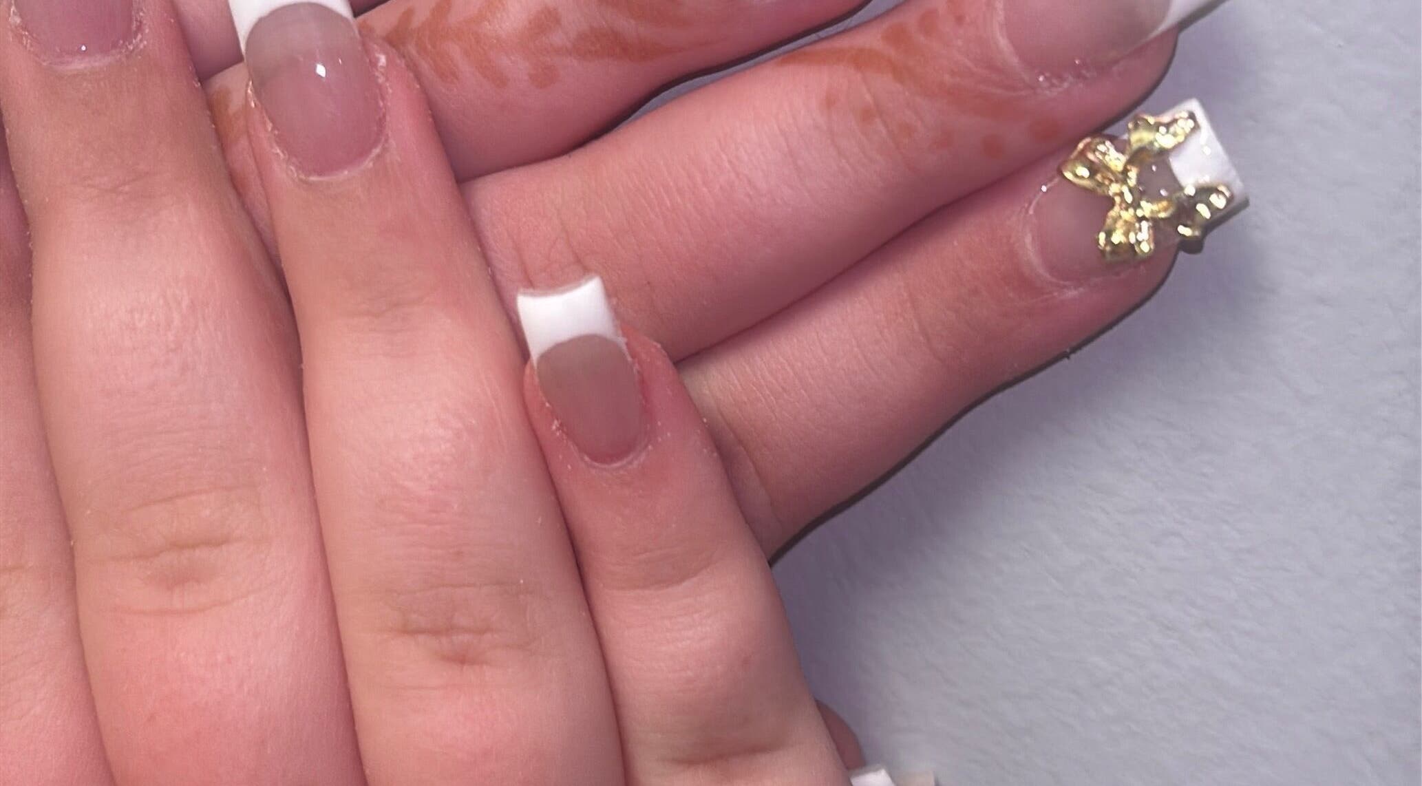 French manicure with gold accent at K’s NAIL BAR, Hamilton, Ontario, CA.