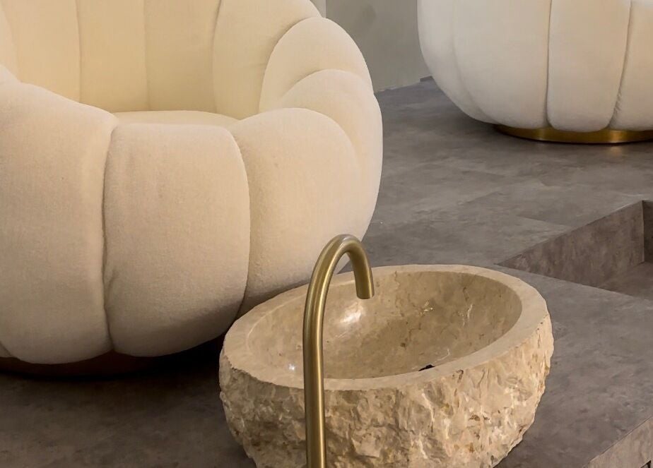 Elegant chairs and stone basin at Boho Bliss, Bali, Bali, ID, showcasing a serene wellness ambiance.