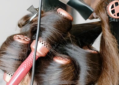 Hair styling with round brushes at Blow Dry Bar - Silver Lakes, Shere, Gauteng, ZA, showcasing expert techniques.