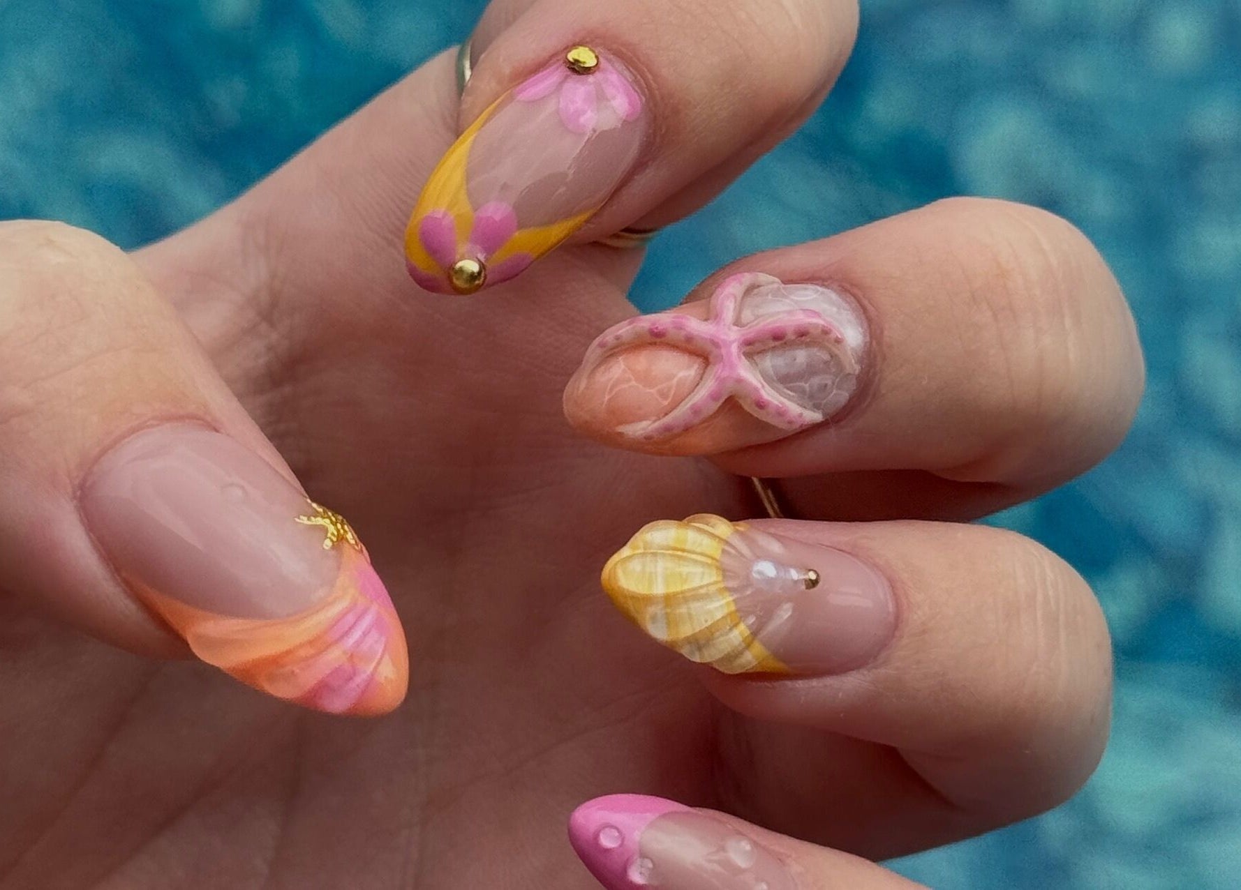 Colorful nail art design at Gel Serenity in Advancetown, Queensland, AU, showcasing intricate and vibrant patterns.