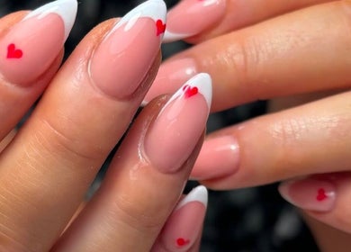 Stylish heart-accented manicure at Beauty by Harriet - Glow Hair Salon, Crownhill, England, GB.