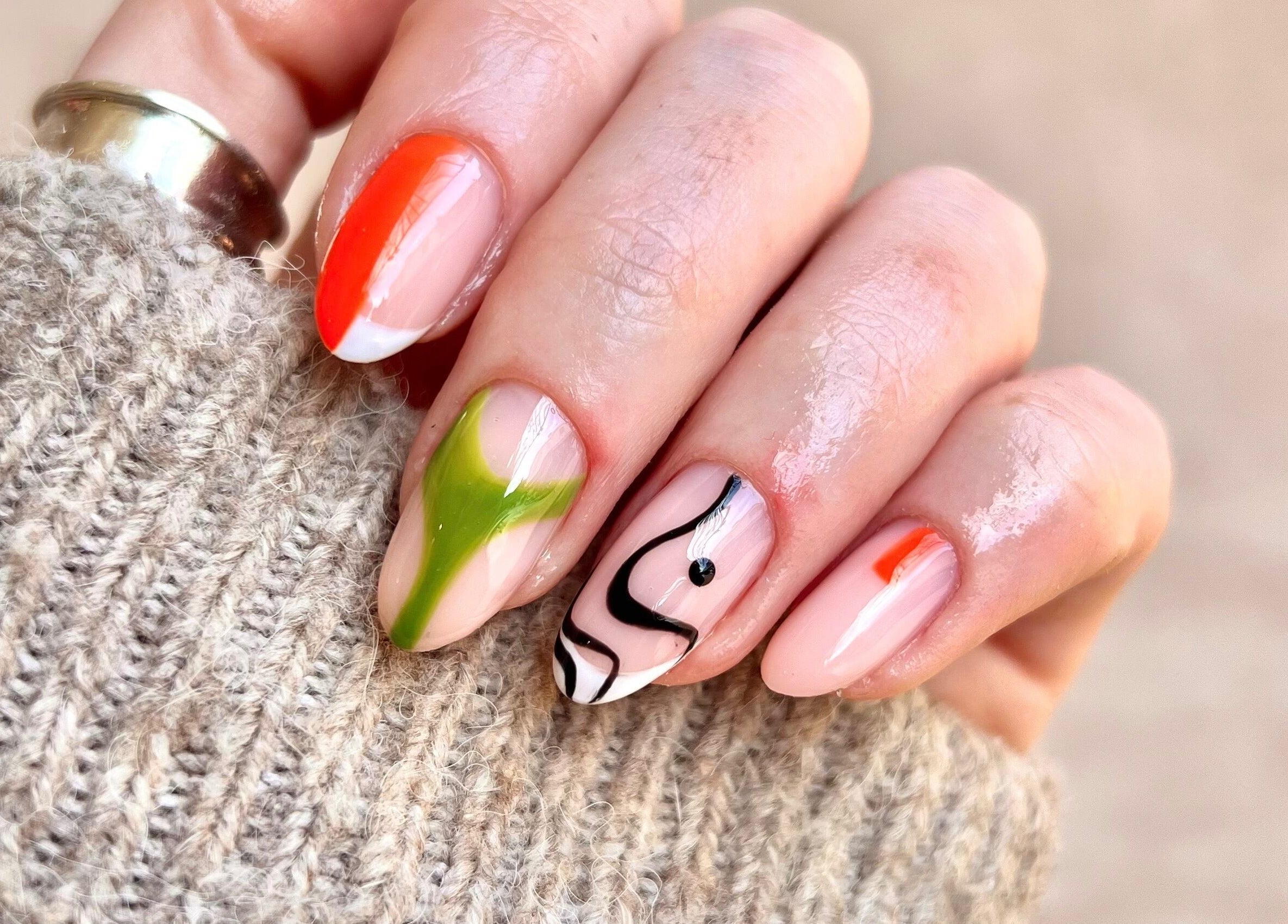Stylish nail art with vibrant colors at Dia Nailed It, Hove, England, GB, showcasing creative design.